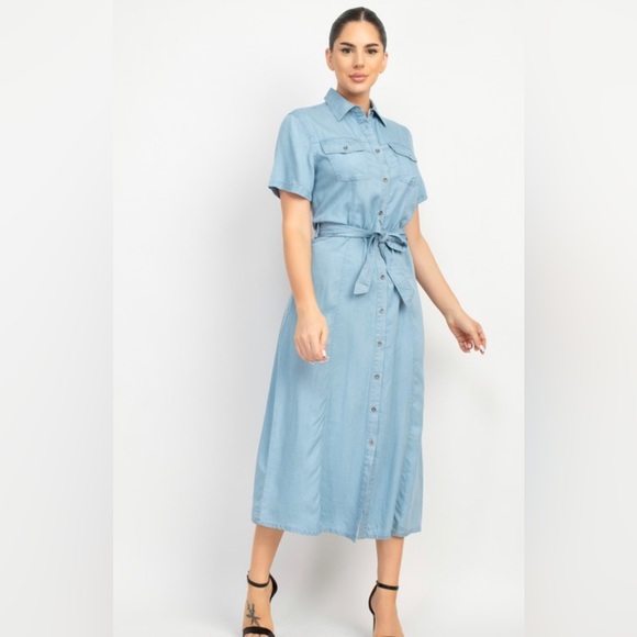 Waist Tie Denim Dress - Picture 4 of 4